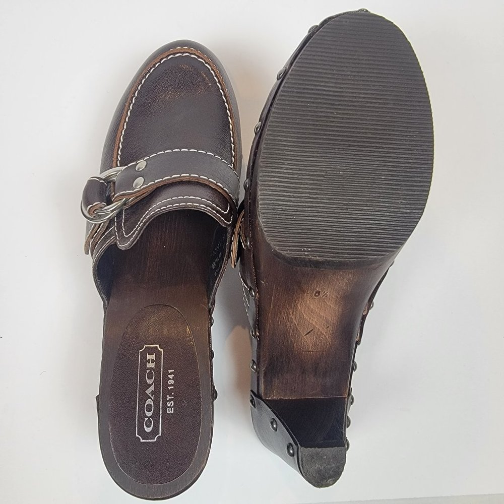 Coach Brown Leather Studded Mule Clogs - Picture 6 of 7